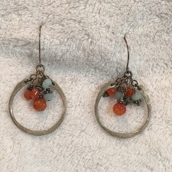 Sterling & semi-precious hoop earrings - Picture 1 of 2